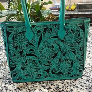 Virginia handbags tooled leather turquoise purse